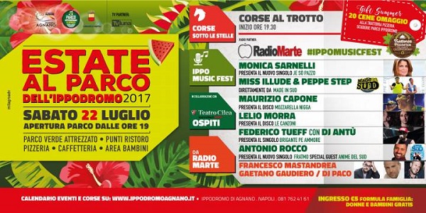 Napoli: sabato 22 luglio serata di musica e festa all'Ippodromo di Agnano. 